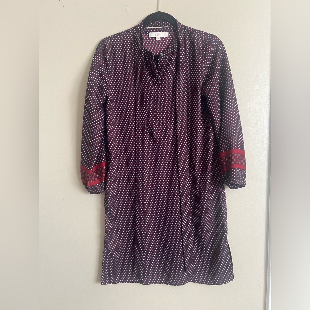 LOFT Long Sleeve Dress in Purple with Red Details